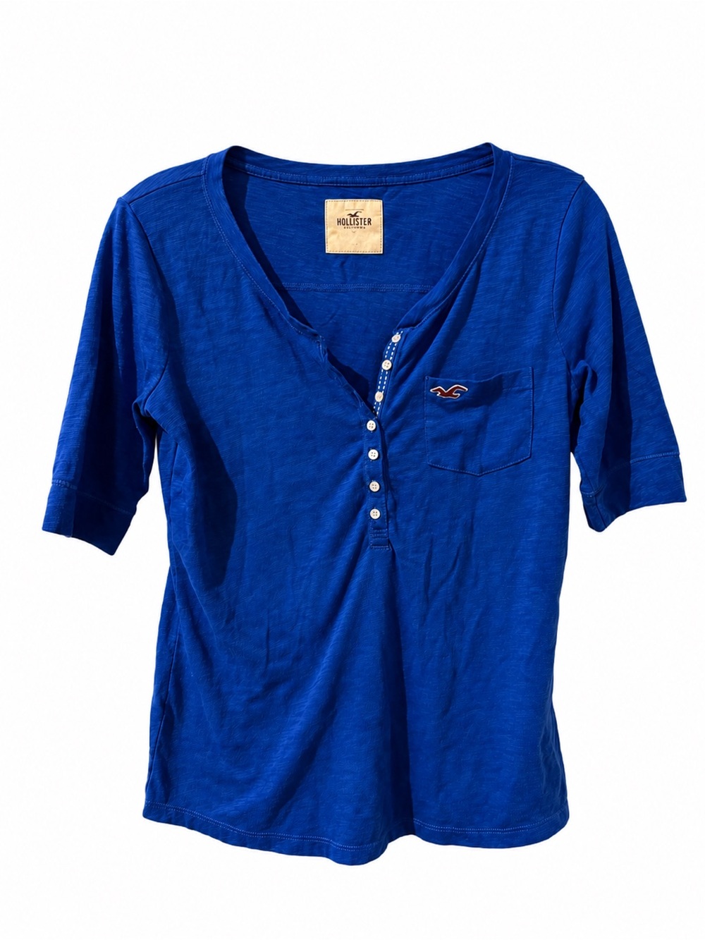 Hollister Women's Cobalt Blue Henley Pocket Tee